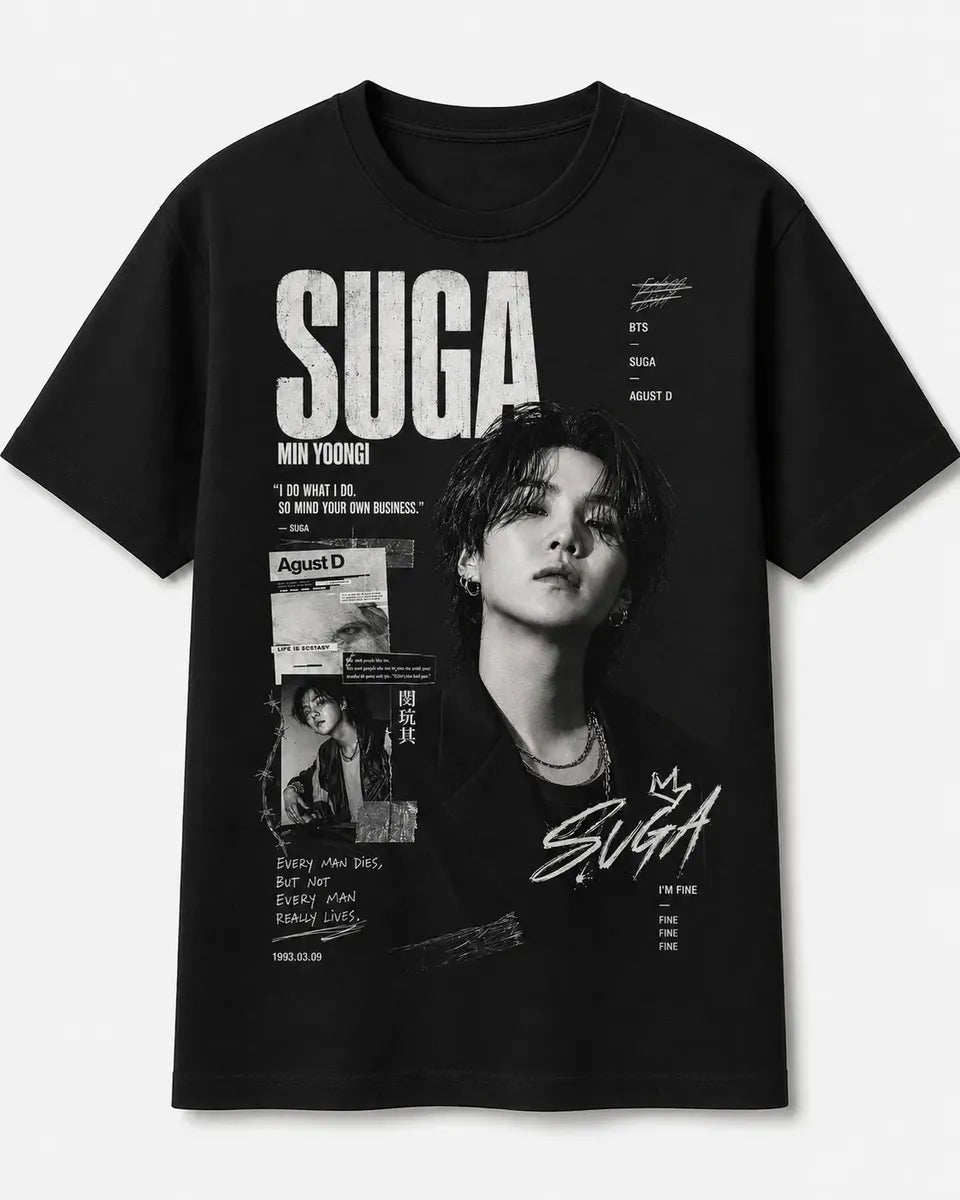 Camiseta Kpop Mujer Negra Estampado Iiii Corte Normal