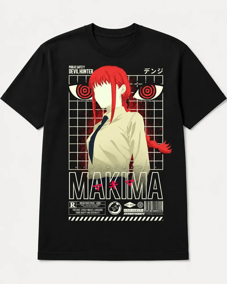 Camiseta Makima Devil Hunter Chainsaw Negra Algodón