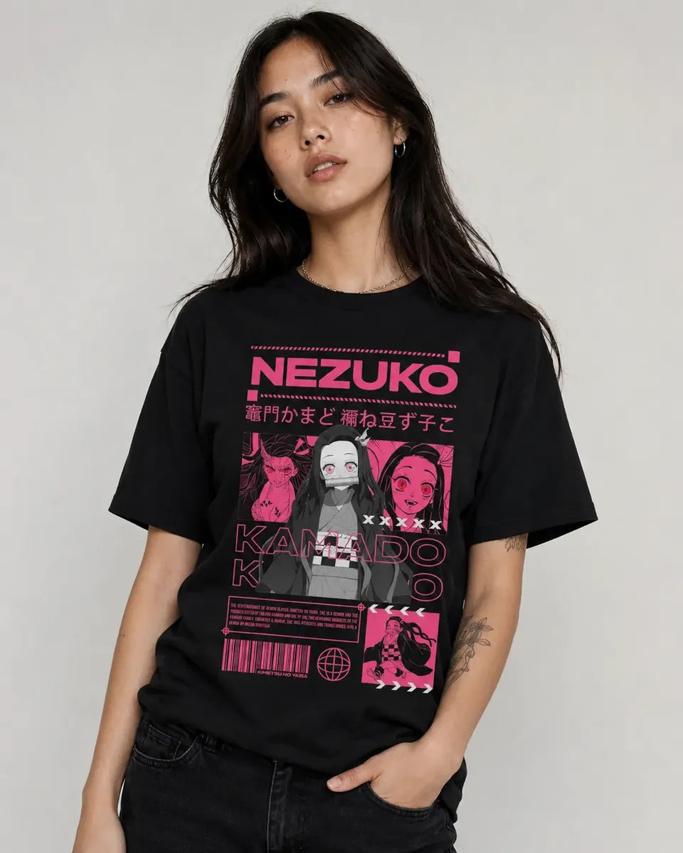 Camiseta Nezuko Kamado Negra 100% Algodón Anime