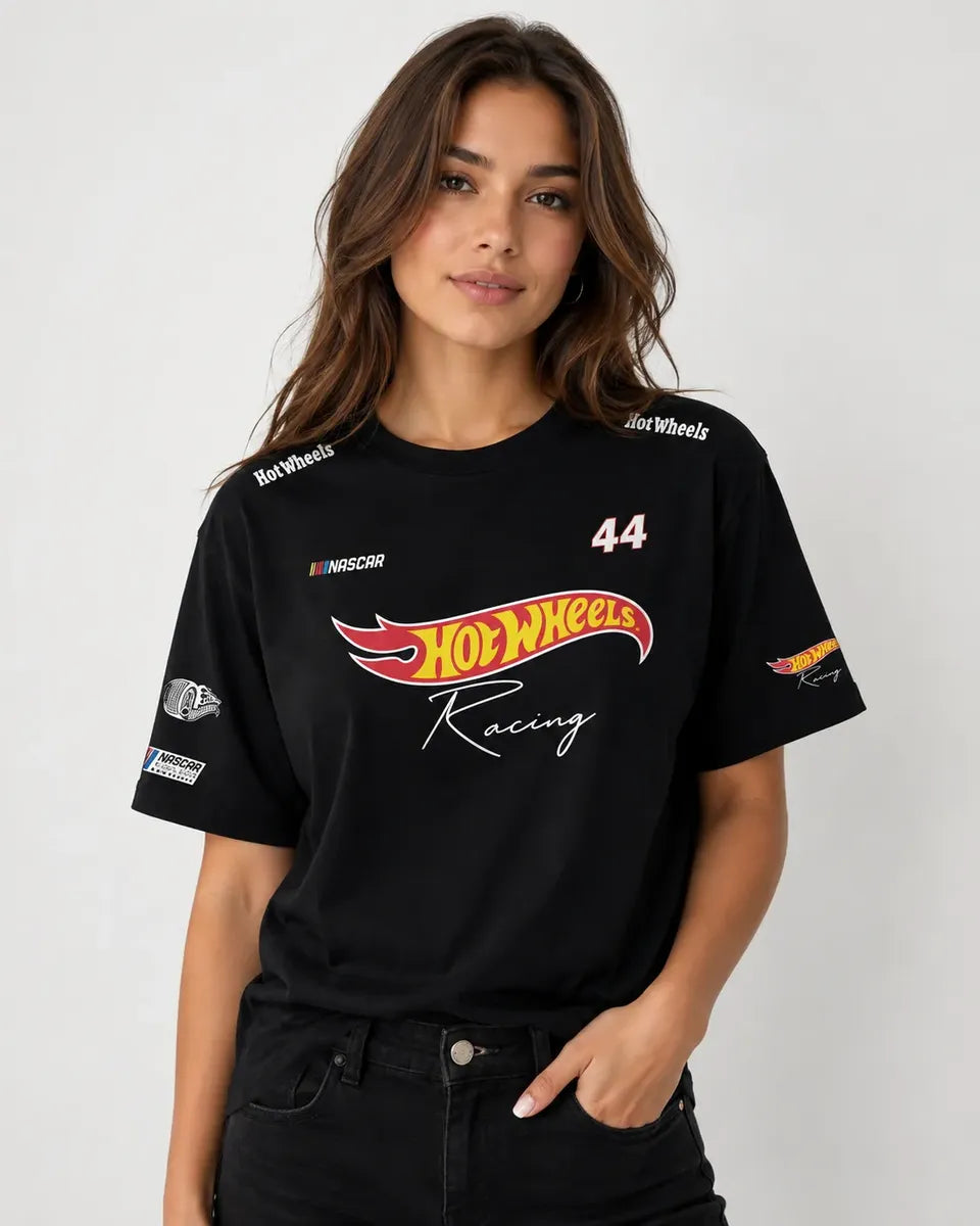 Camiseta Hot Wheels Racing Oversize Negra Unisex Nascar