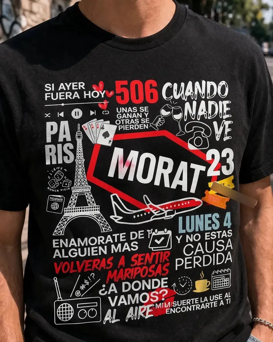 Camiseta Morat Negra Unisex Canciones Letras Pop Latino Algo
