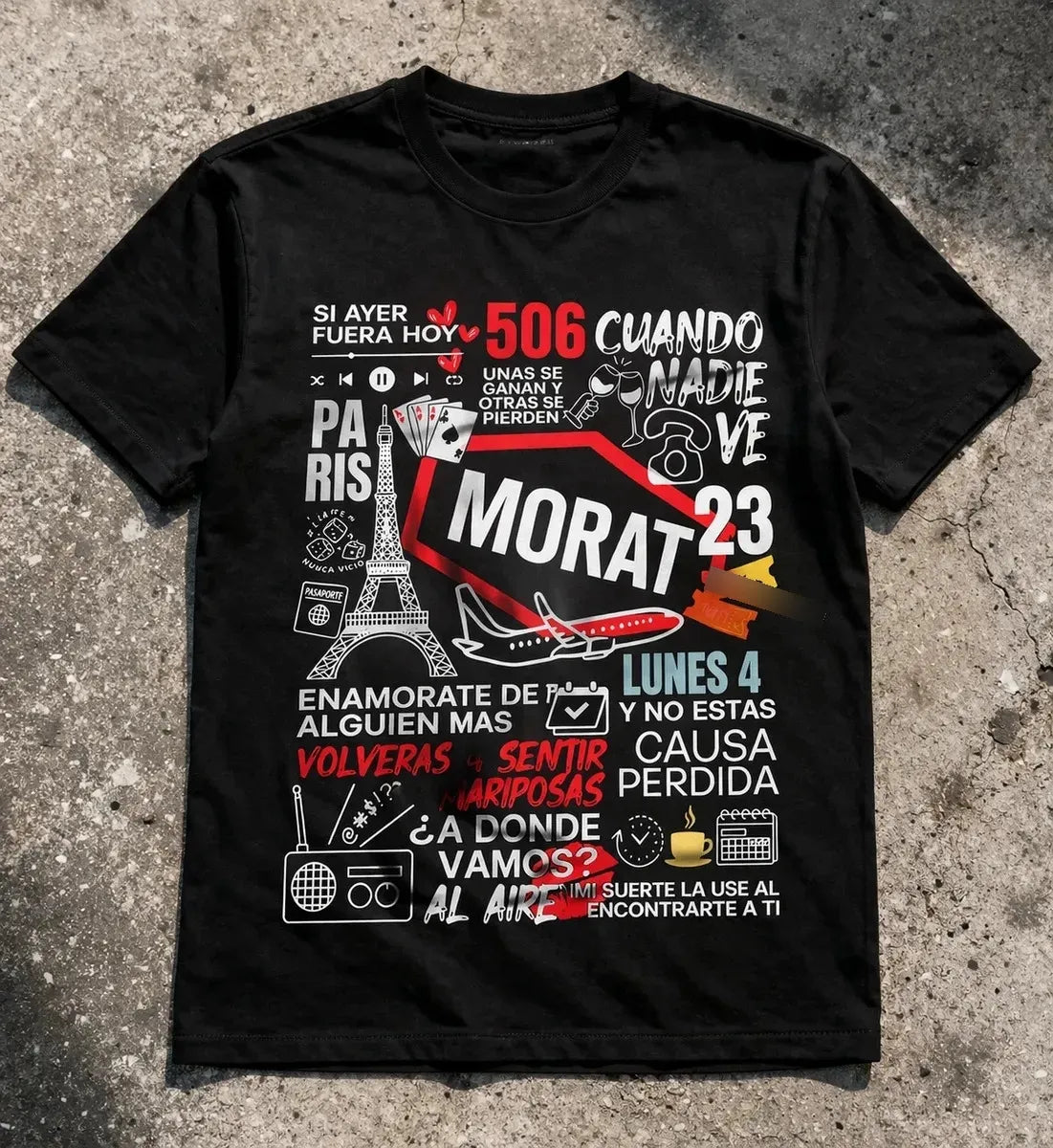 Camiseta Morat Negra Unisex Canciones Letras Pop Latino Algo