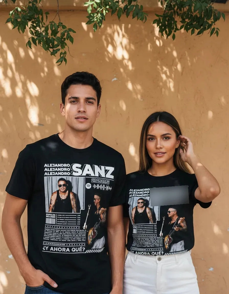 Camiseta Alejandro Sanz Negra Unisex 2025 Algodón
