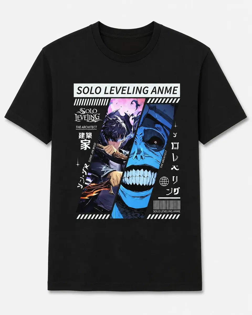 Camiseta Solo Leveling Negra 100% Algodón Corte Normal