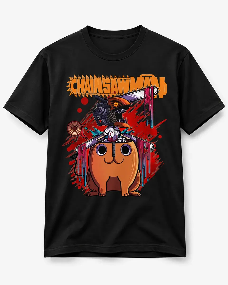 Camiseta Pochita Chainsaw Man Negra 100% Algodón