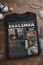 Camiseta Maluma Negra Estampada Ajuste Normal Hombre