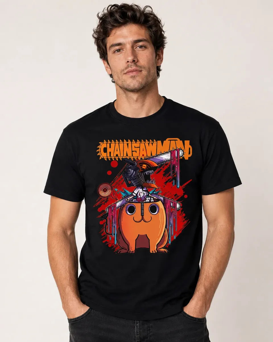 Camiseta Pochita Chainsaw Man Negra 100% Algodón