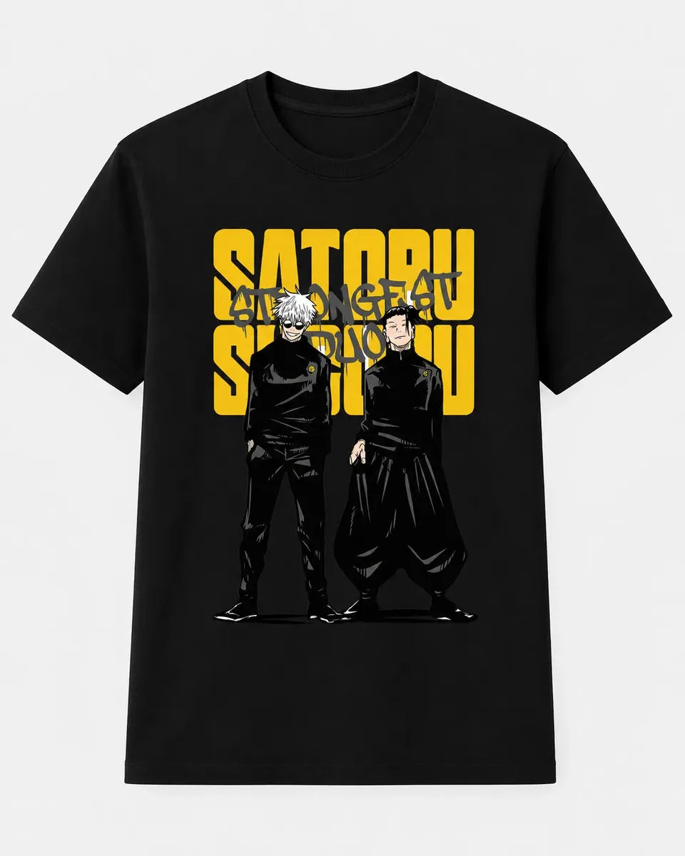 Camiseta Anime Gojo Geto Negra 100% Algodón Unisex