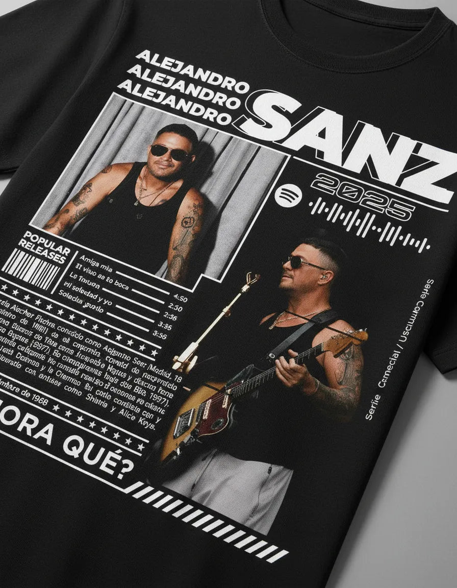 Camiseta Alejandro Sanz Negra Unisex 2025 Algodón