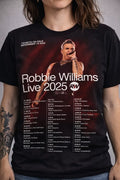 Camiseta Robbie Williams Live 2025 Tour Negra Unisex Algodón