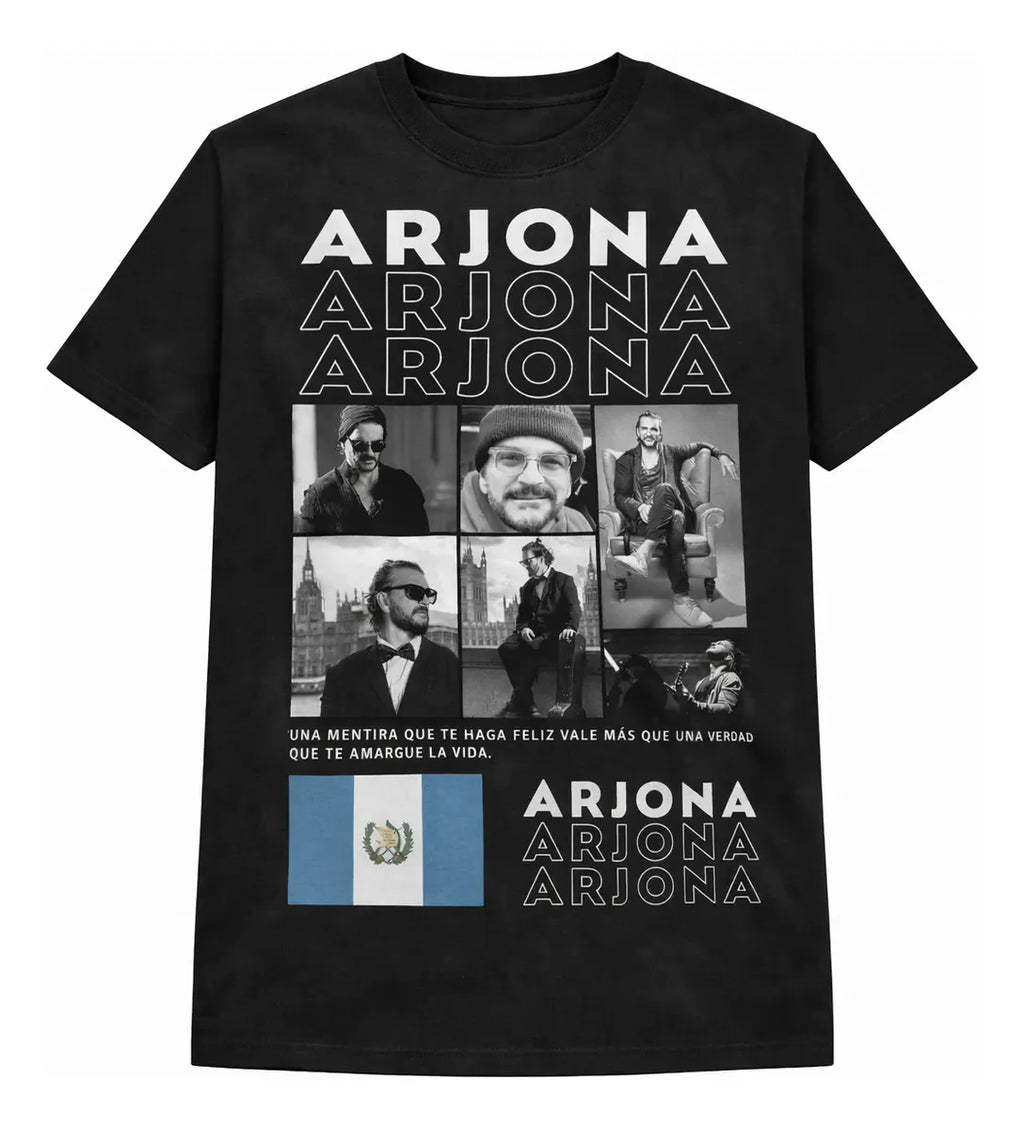 Camiseta Arjona Negra Unisex Collage Pop Latino Algodón