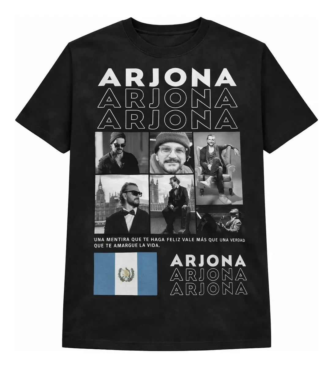 Camiseta Arjona Negra Unisex Collage Pop Latino Algodón