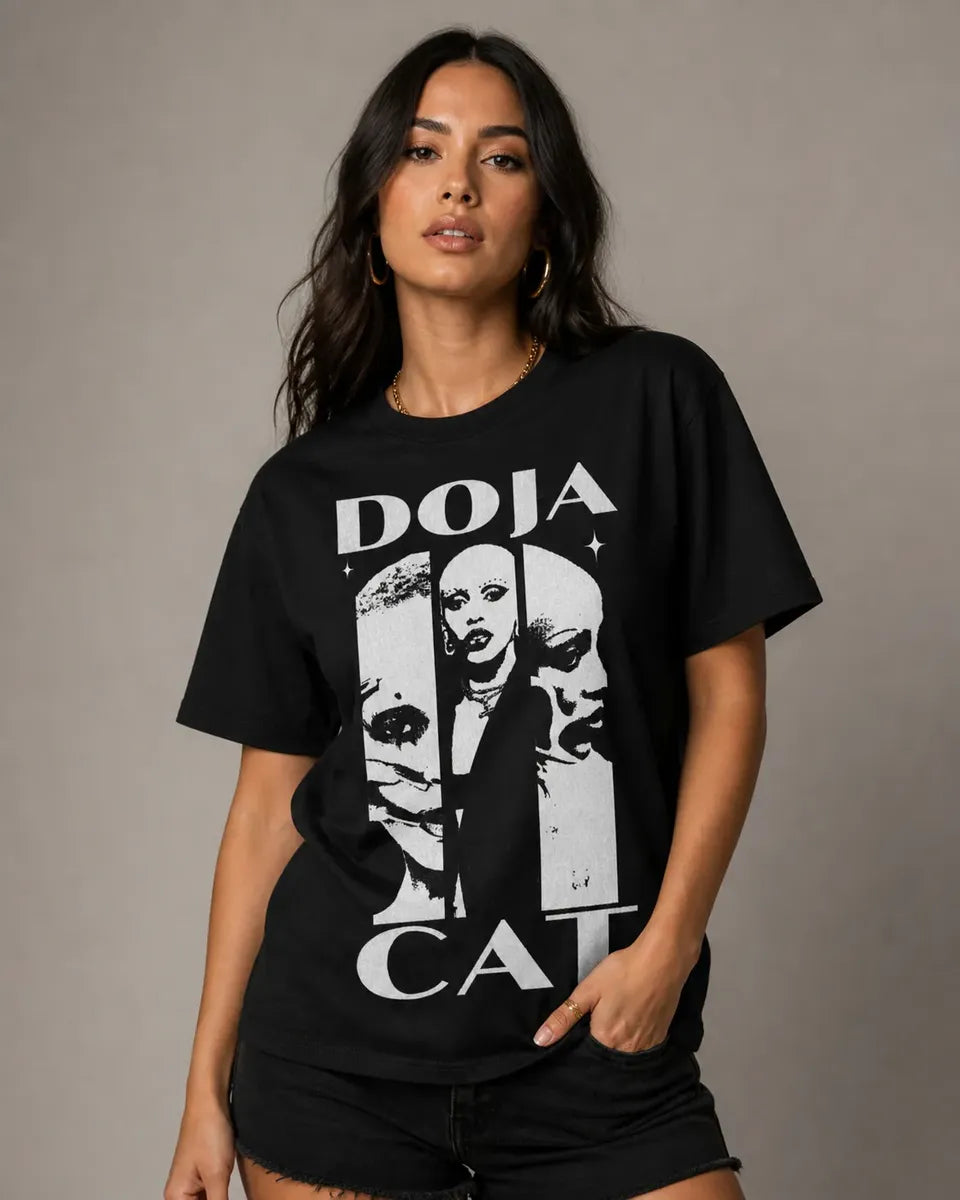 Camiseta Doja Cat Negra Unisex Collage Pop Urbano Fanática