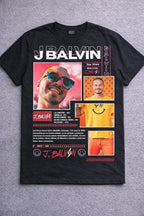 Camiseta J Balvin Negra Estampada Ajuste Normal