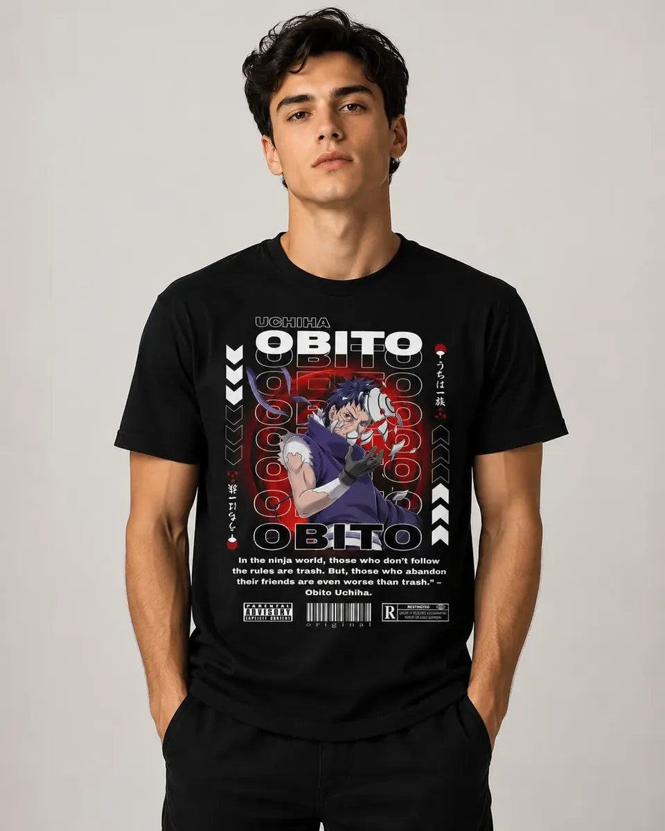Camiseta Obito Uchiha Naruto Negra 100% Algodón Anime