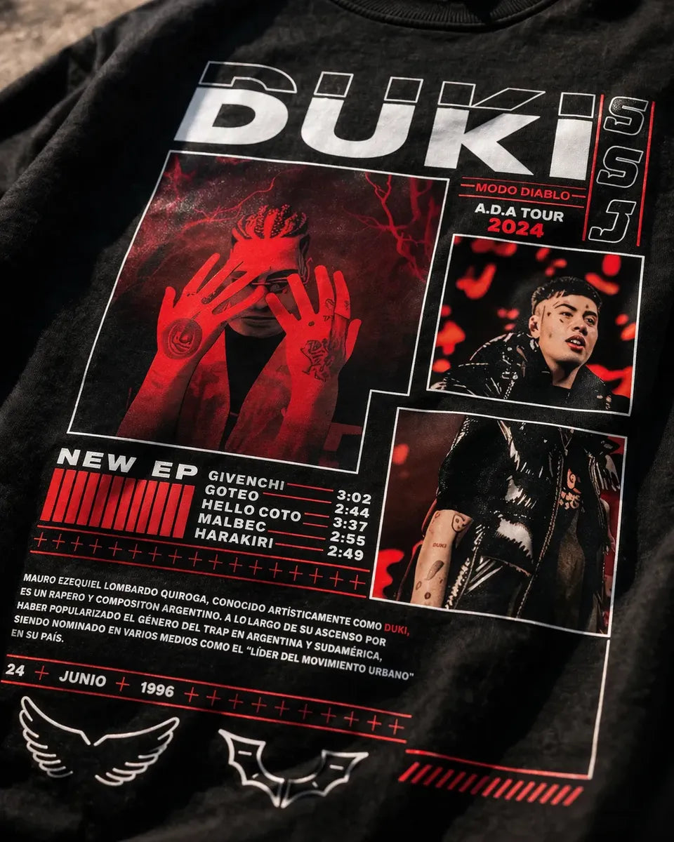 Camiseta Duki Negra Unisex Cuello R A.d.a Tour 2024 Modo Dia