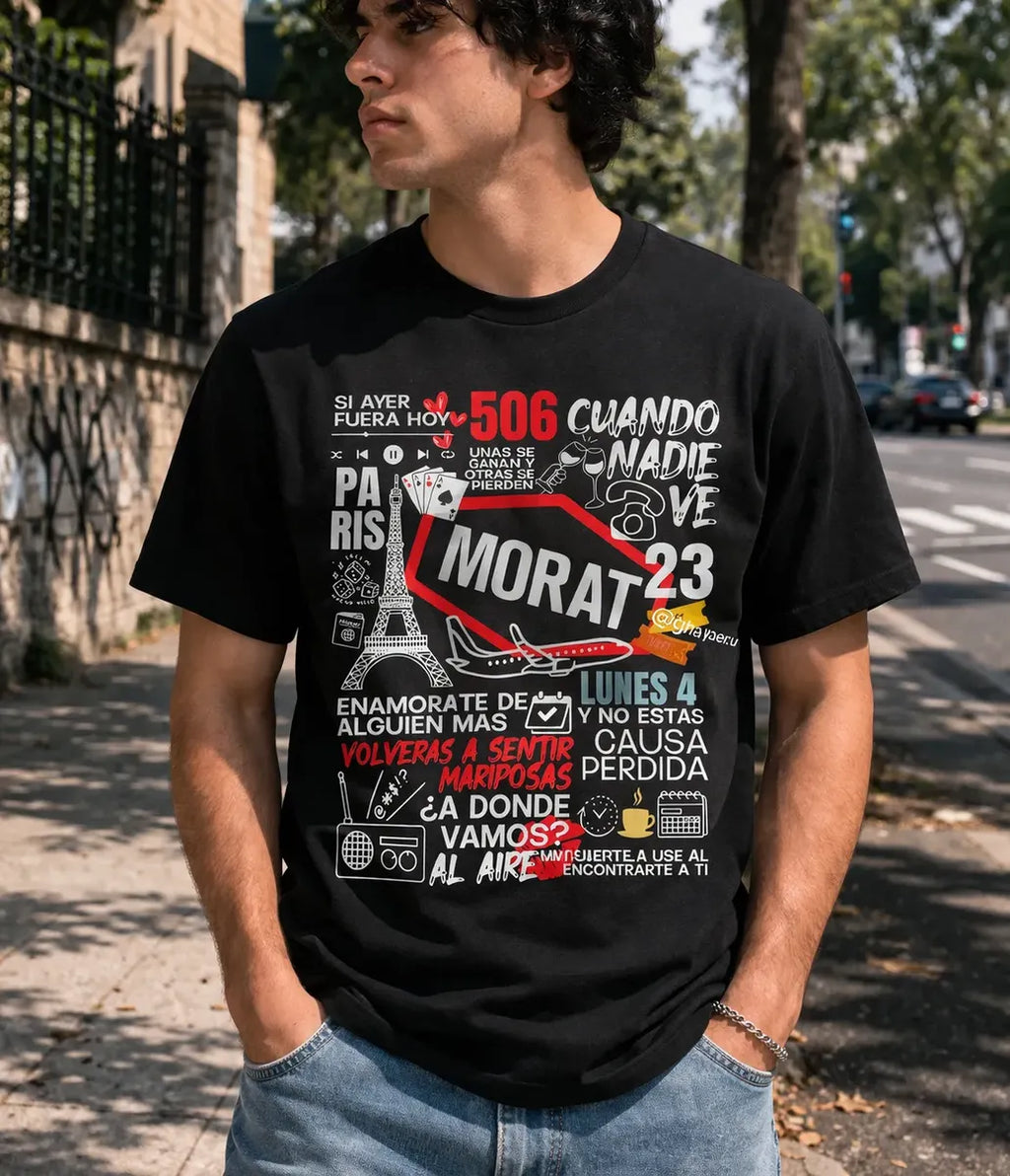 Camiseta Morat Negra Unisex Canciones Letras Pop Latino Algo