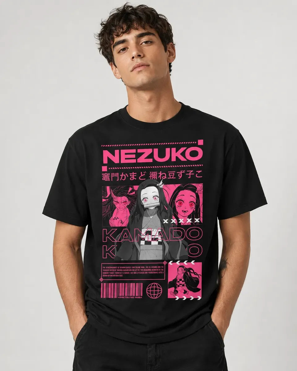 Camiseta Nezuko Kamado Negra 100% Algodón Anime