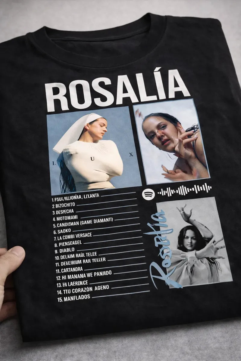 Camiseta Rosalia Negra Unisex Lux Tracklist Algodón Fanatico