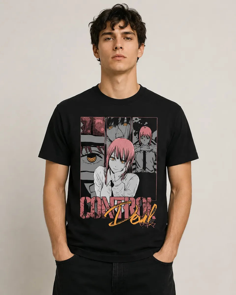 Camiseta Makima Control Negra 100% Algodón Normal