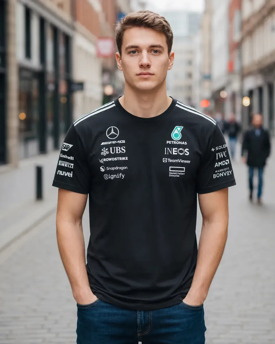 Camiseta Mercedes Amg Petronas Negra Unisex F1 Sponsors