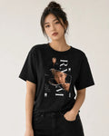Camiseta Kpop Mujer Negra Estampado Corte Normal