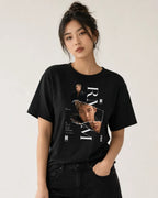 Camiseta Kpop Mujer Negra Estampado Corte Normal