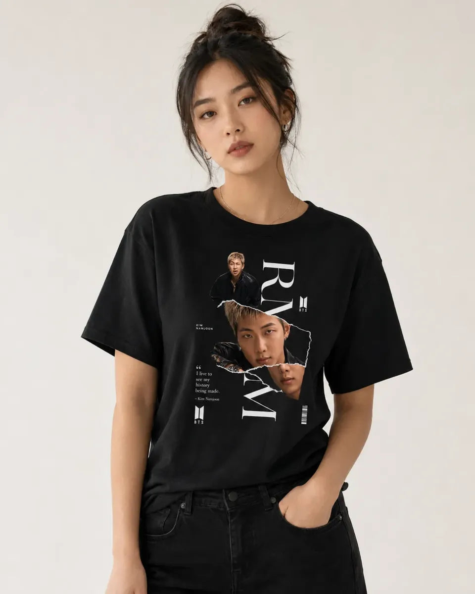 Camiseta Kpop Mujer Negra Estampado Corte Normal