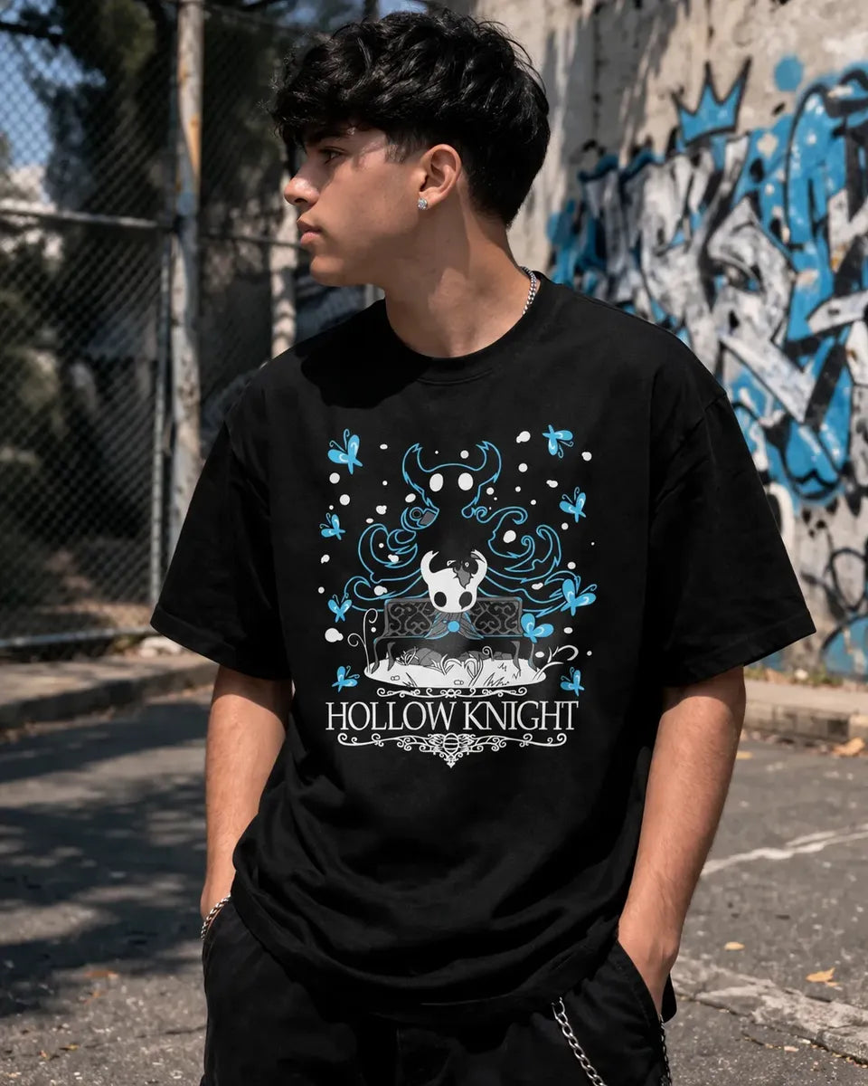 Camiseta Hollow Knight Negra Unisex Manga Corta Algodón Game