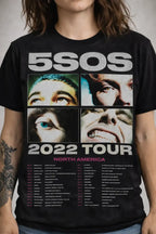 Camiseta 5sos Negra Unisex 2022 Tour North America Algodón