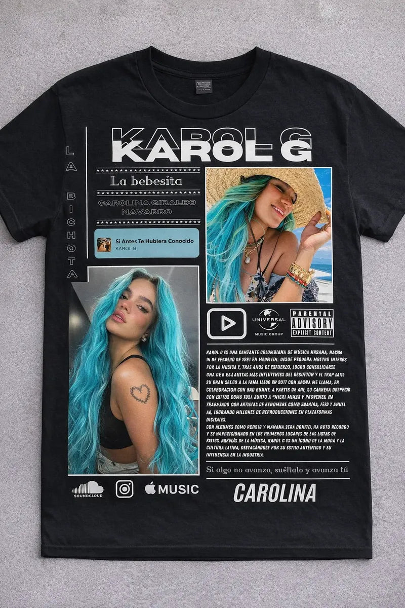 Camiseta Karol G Carolina Negra Ajuste Normal Unisex Ii