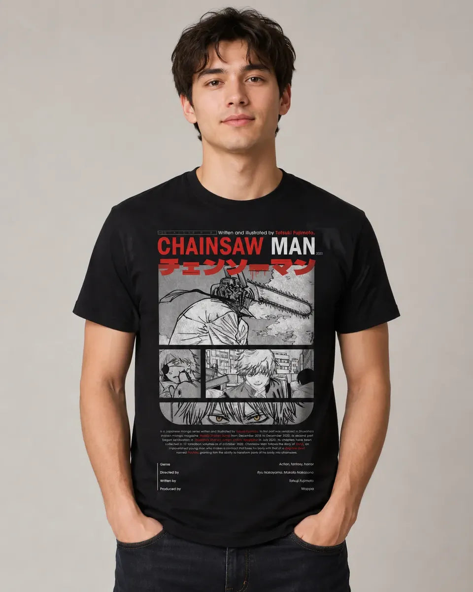 Camiseta Denji Chainsaw Man Negra 100% Algodón