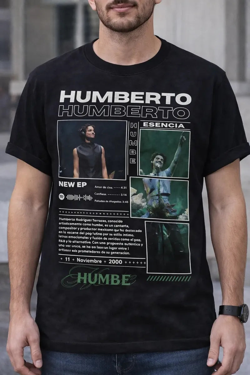 Camiseta Humbe Negra Unisex Esencia New Ep Pop Latino Algodó