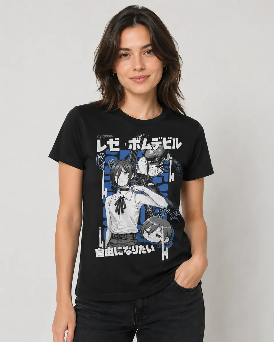 Camiseta Reze Bomb Devil Negra 100% Algodón Anime