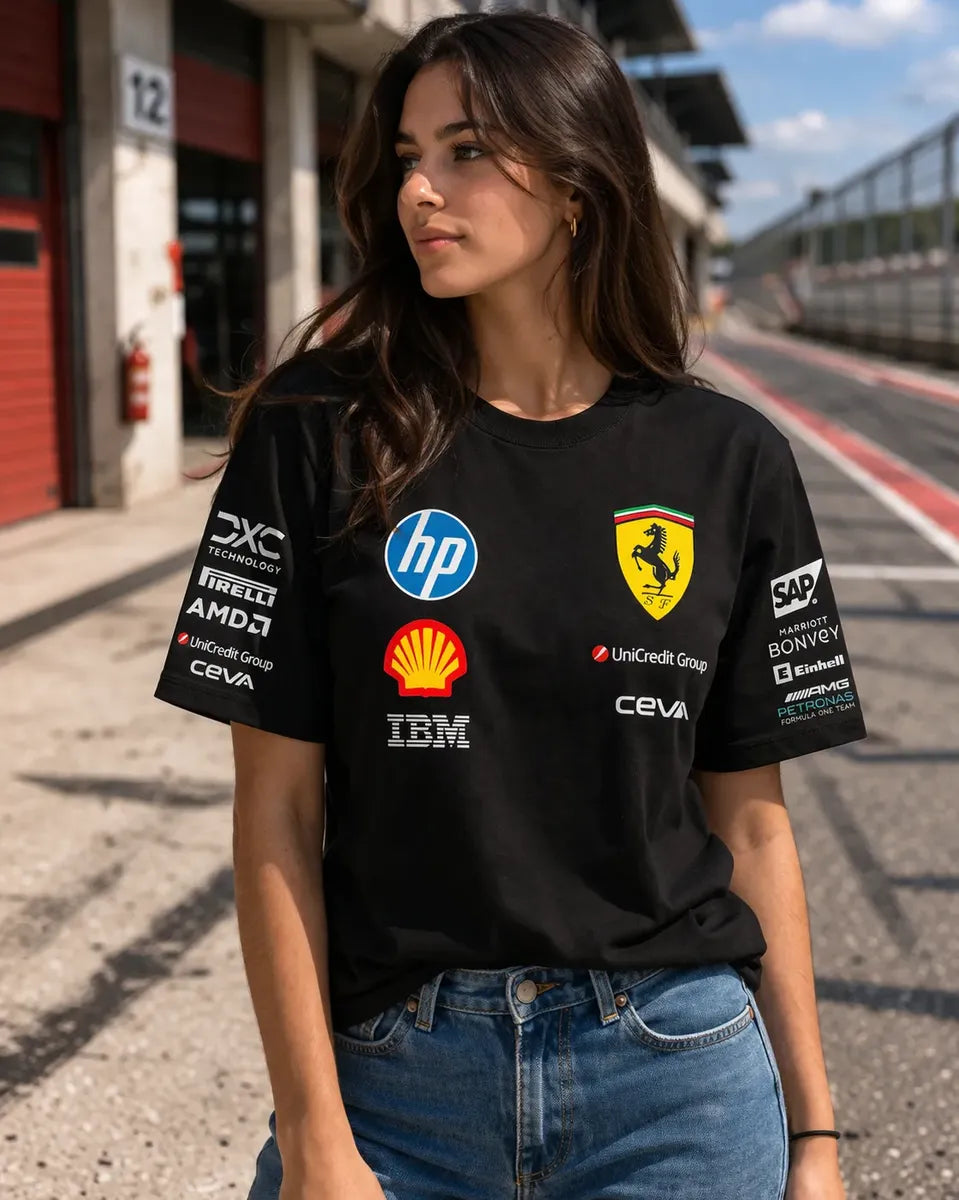Camiseta Formula 1 Ferrari Mercedes Amg Petronas Negra Unise