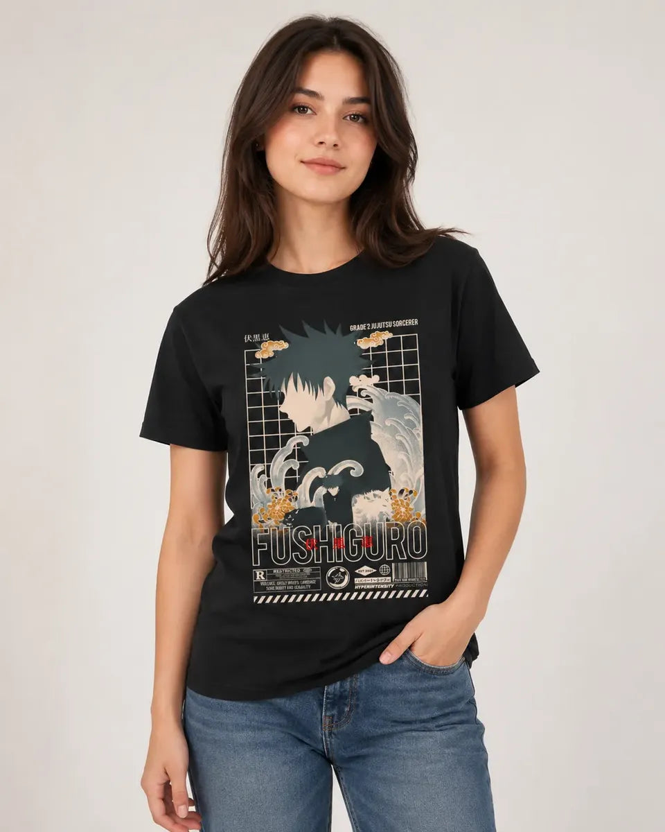 Camiseta Anime Fushiguro Negra 100% Algodón Unisex
