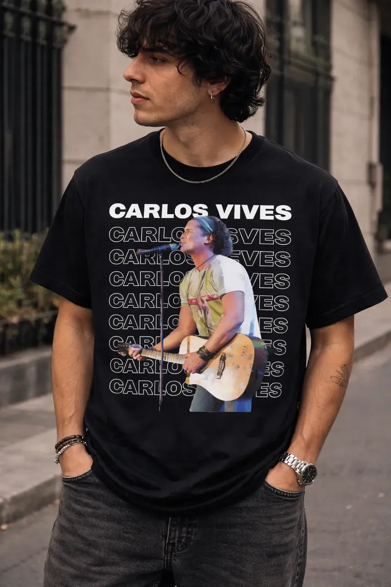 Camiseta Carlos Vives Negra Unisex Foto En Vivo Vallenatopop