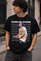 Camiseta Carlos Vives Negra Unisex Foto En Vivo Vallenatopop