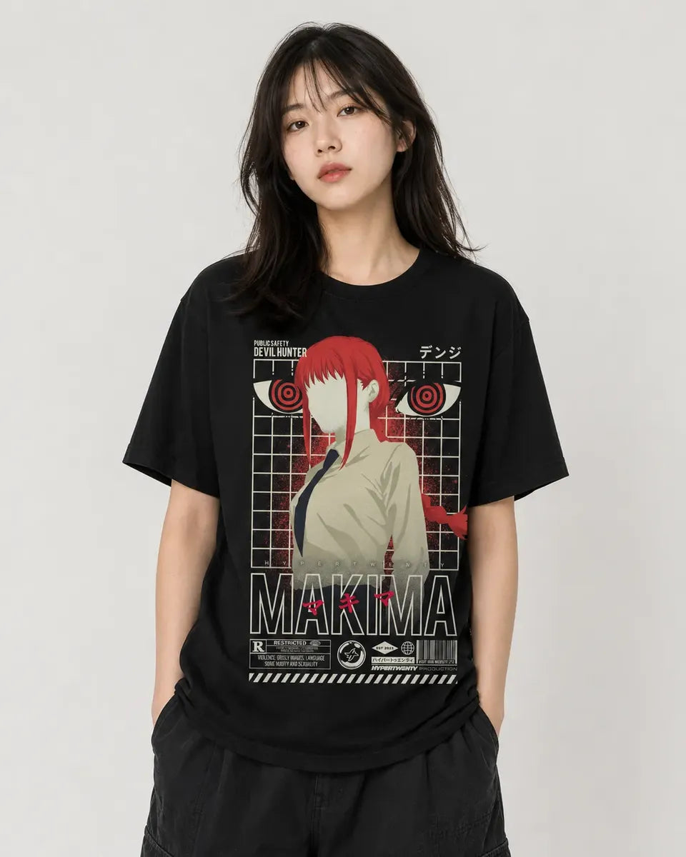 Camiseta Makima Devil Hunter Chainsaw Negra Algodón