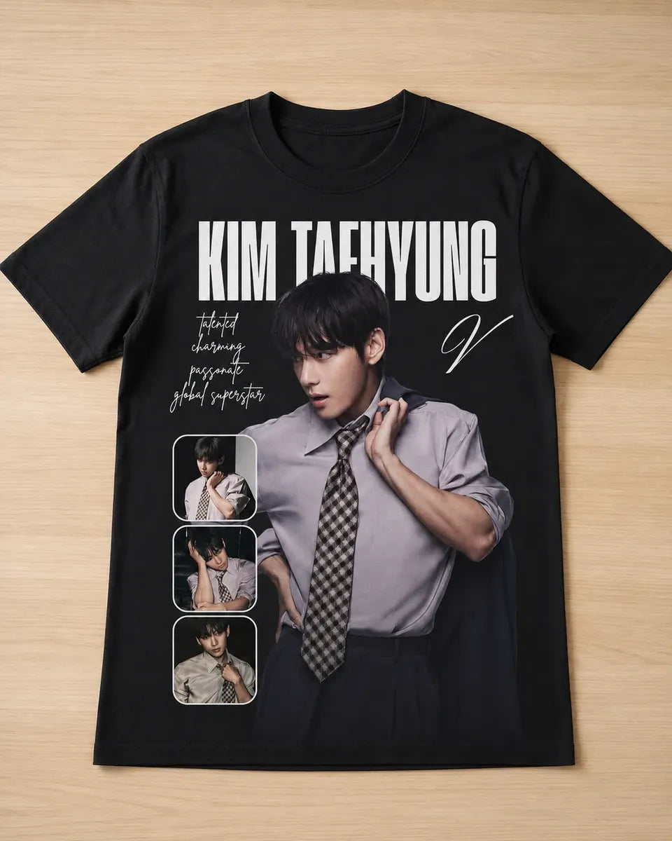 Camiseta Negra Kpop Idol Coreano Corte Normal