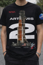 Camiseta Nasa Artemis 2 Negra Unisex Cohete Luna To The Moon