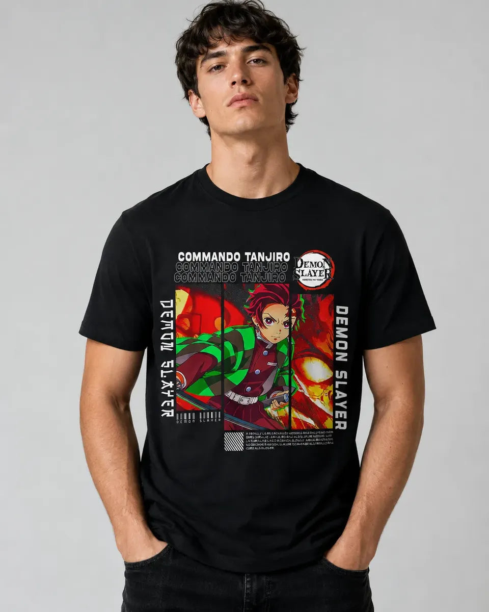 Camiseta Tanjiro Kimetsu Negra 100% Algodón Corte Normal