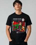 Camiseta Tanjiro Kimetsu Negra 100% Algodón Corte Normal