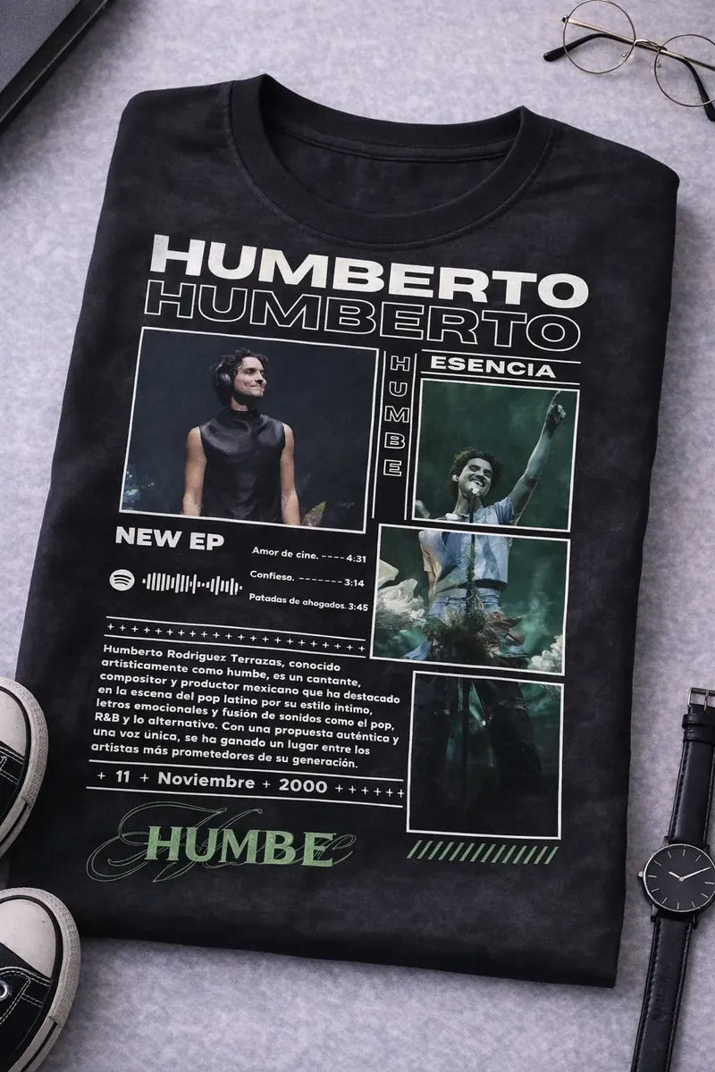 Camiseta Humbe Negra Unisex Esencia New Ep Pop Latino Algodó