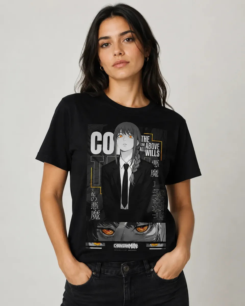 Camiseta Anime Control Devil Chainsaw Negra Algodón Normal