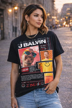 Camiseta J Balvin Negra Estampada Ajuste Normal