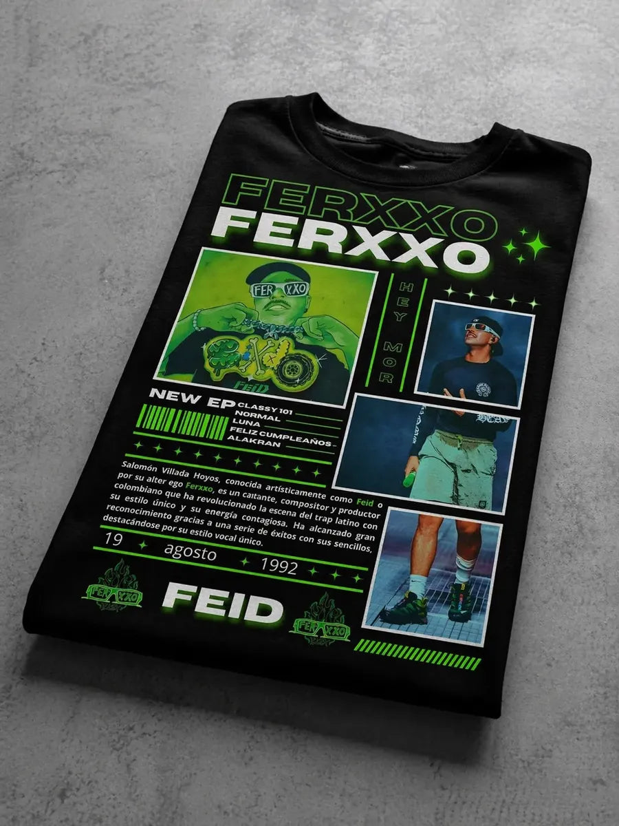 Camiseta Feid Ferxxo Negra Estampada Ajuste Normal