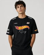Camiseta Hot Wheels Racing Oversize Negra Unisex Nascar