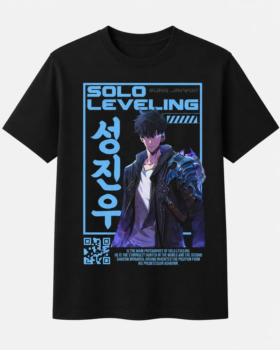 Camiseta Sung Jinwoo Solo Leveling Negra 100% Algodón
