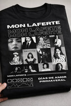Camiseta Mon Laferte Negra Unisex Collage Dias De Amor Prima